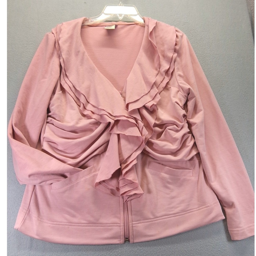 City‎ Hearts Women Pink Full Zip Sweater, Ruffles, Size M